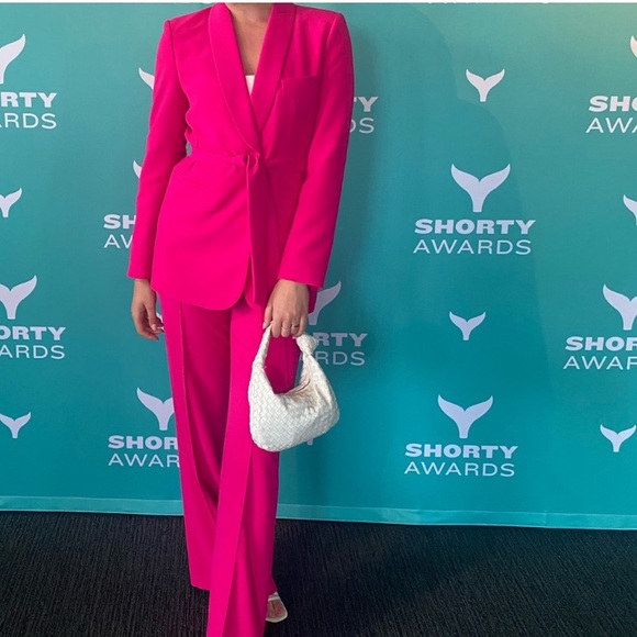 ZARA Hot Pink Belted Tuxedo Collar BLAZER! Lined Barbiecore Business Casual NWT - Picture 13 of 14